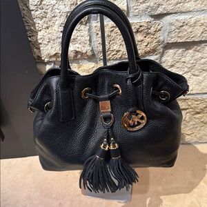 Michael Kors Black Satchel with Gold Accents